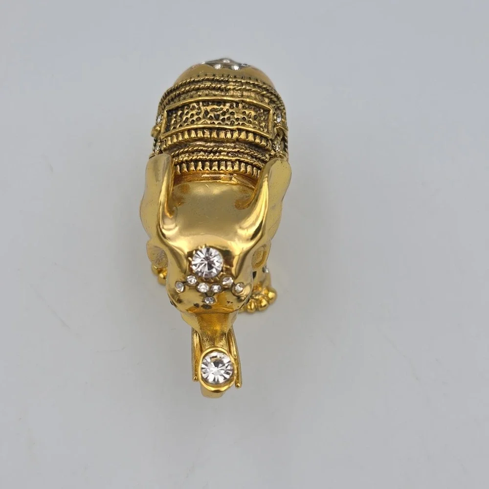 Gold Elephant Crystals Rhinestones Metal Magnetic Trinket Box